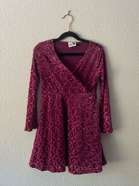 Cotton On Kids Girls 6 Burgundy Velvet Burnout Floral Dress Long Sleeve